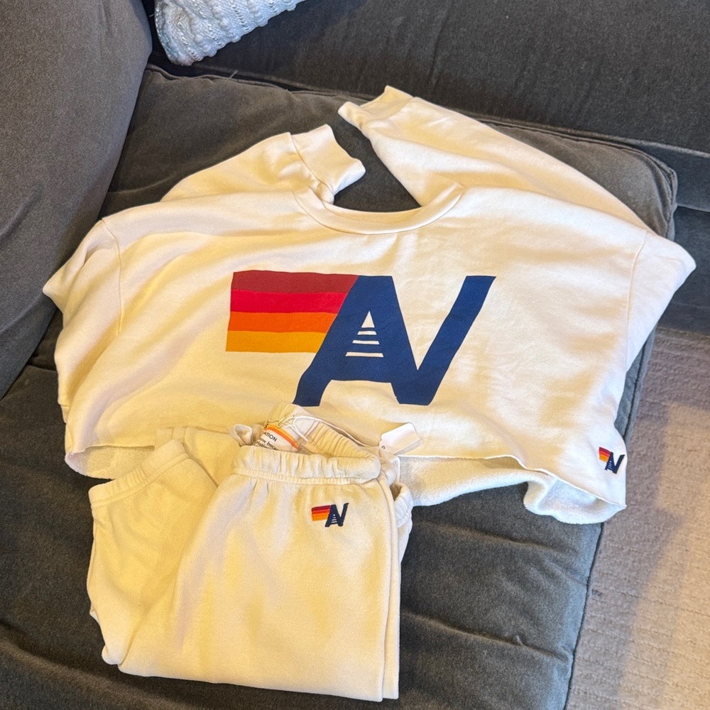 Aviator Nation Cream Sweatshirt and Joggers Set with Logo